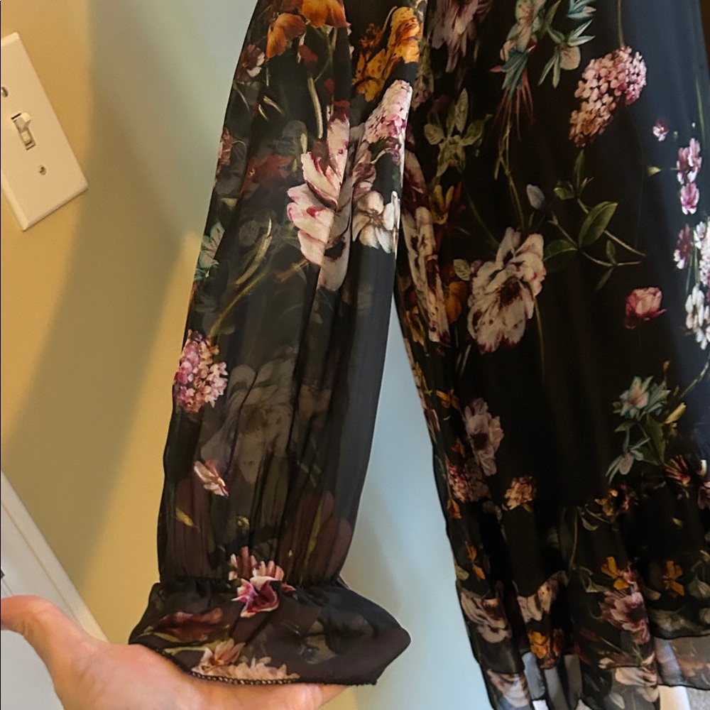 Sheer Black Floral Long Sleeve Dress - Picture 3 of 6